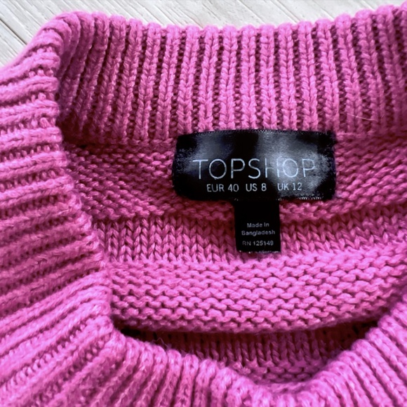 Topshop Chunky Knit Crop Pink Sweater Oversize - Picture 2 of 4